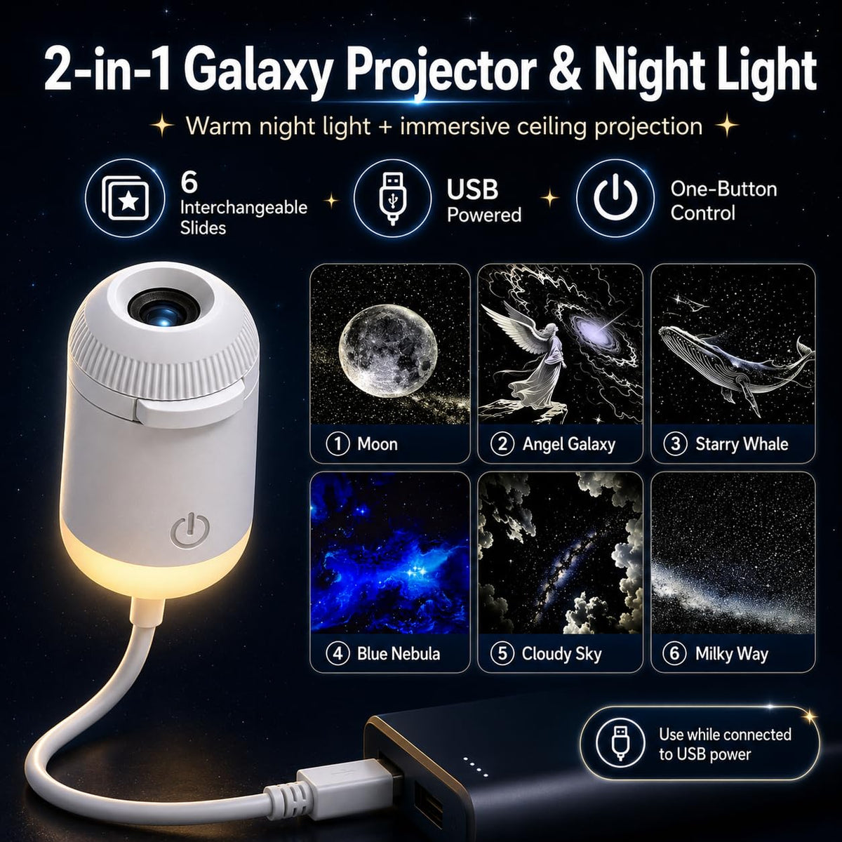 USB Galaxy Star Projector Light With Flexible Gooseneck