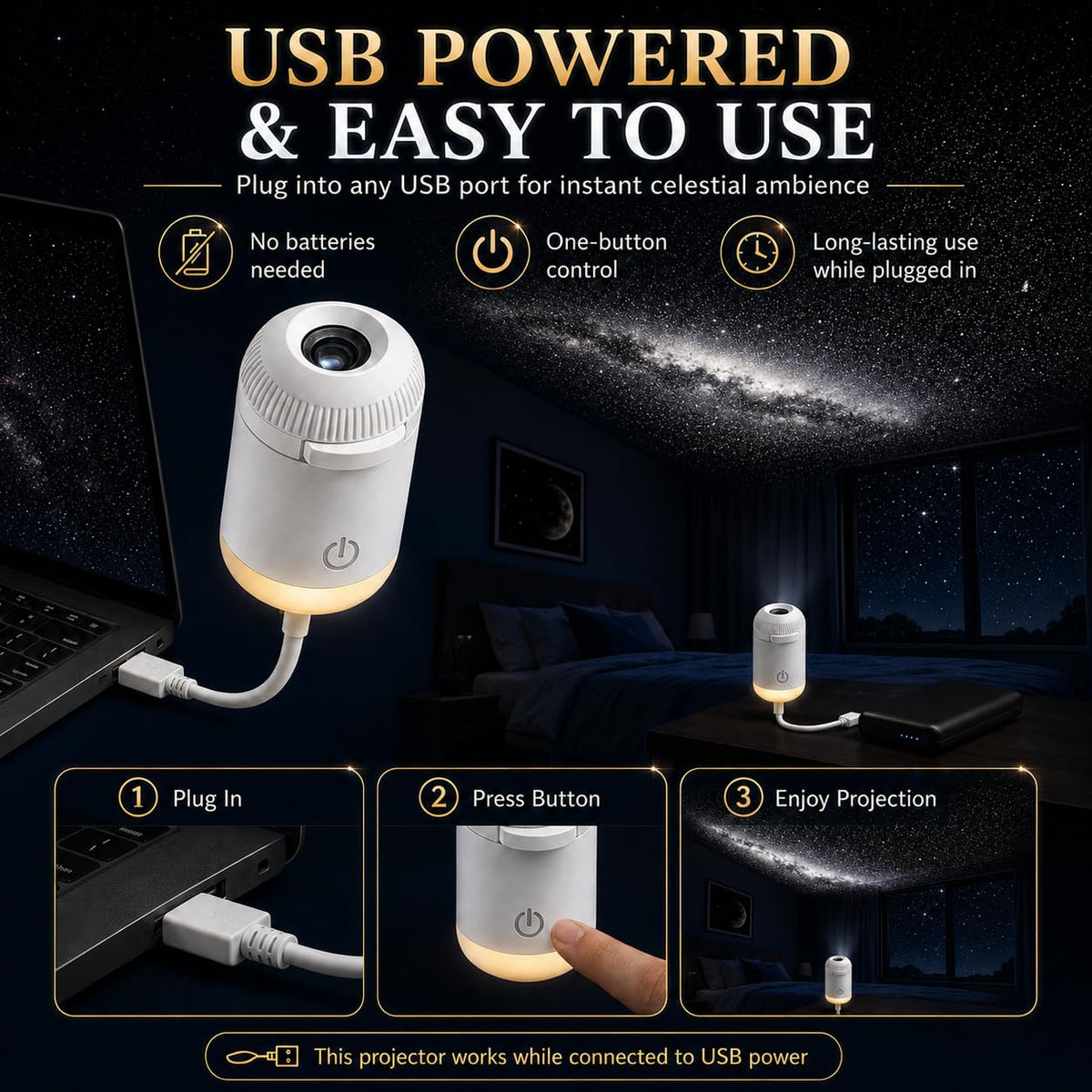 USB Galaxy Star Projector Light With Flexible Gooseneck