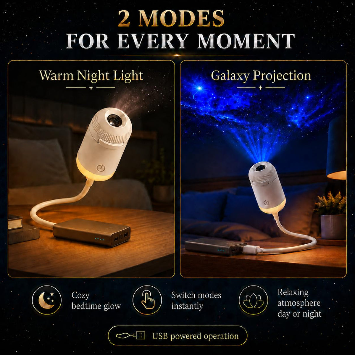 USB Galaxy Star Projector Light With Flexible Gooseneck