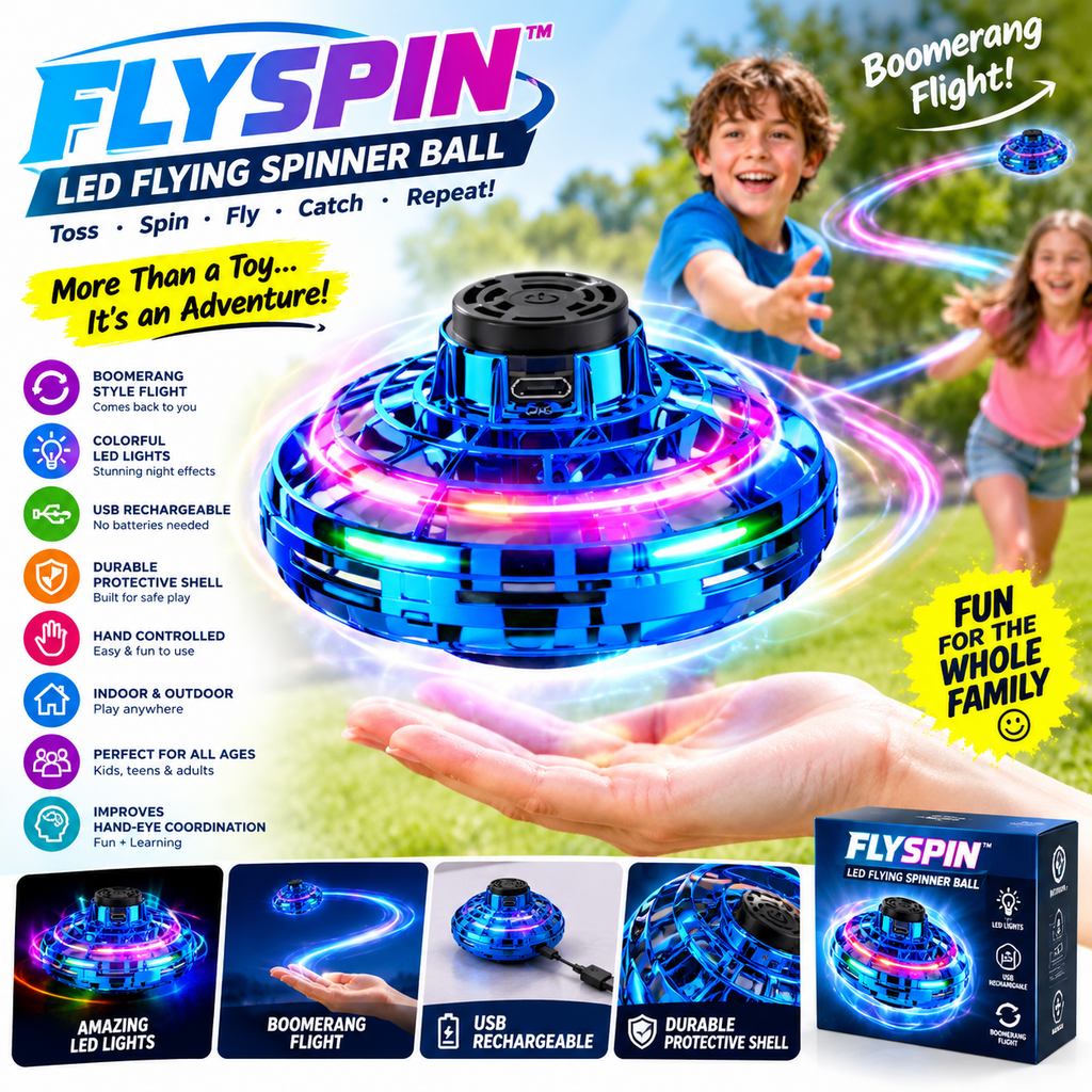 FlySpin™ LED Flying Spinner Ball – USB Rechargeable Boomerang Toy