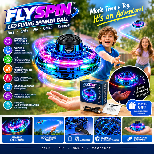 FlySpin™ LED Flying Spinner Ball – USB Rechargeable Boomerang Toy