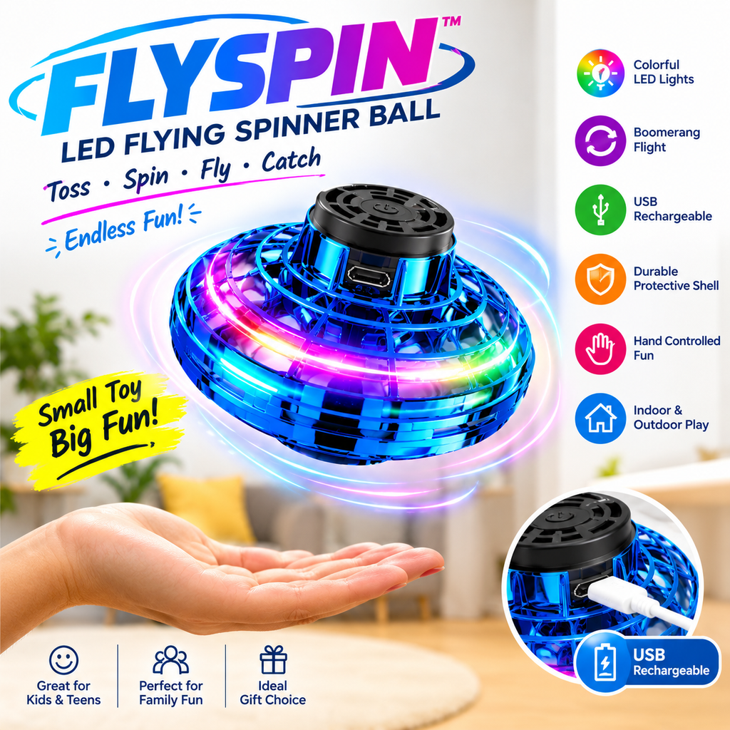 FlySpin™ LED Flying Spinner Ball – USB Rechargeable Boomerang Toy
